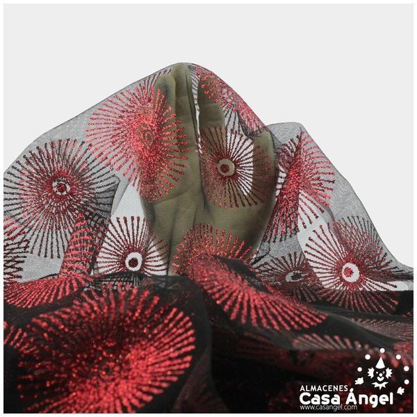 TUL ESTAMPADO CON BRILLANTINA ROJA SERIE SOLES 150cm