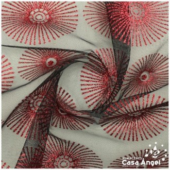 TUL ESTAMPADO CON BRILLANTINA ROJA SERIE SOLES 150cm
