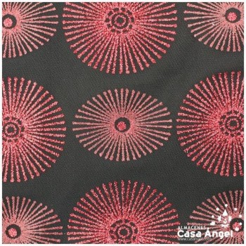 TUL ESTAMPADO CON BRILLANTINA ROJA SERIE SOLES 150cm