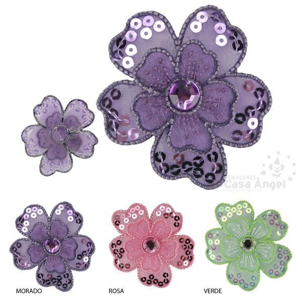APLICACIÓN TERMOADHESIVA FLOR DE LENTEJUELAS Y PIEDRAS 65mm BOLSA 3uds