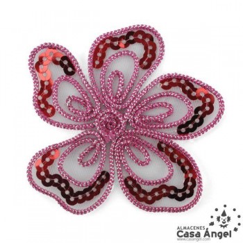 FLOR DE LENTEJUELAS Y CORDÓN SOBRE GASA 85mm BOLSA 2uds
