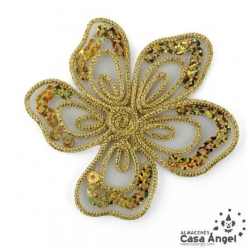 FLOR DE LENTEJUELAS Y CORDÓN SOBRE GASA 85mm BOLSA 2uds