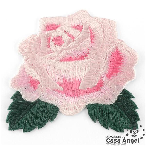 ROSA BORDADA TERMOADHESIVA ROSA 65mm BOLSA 2uds