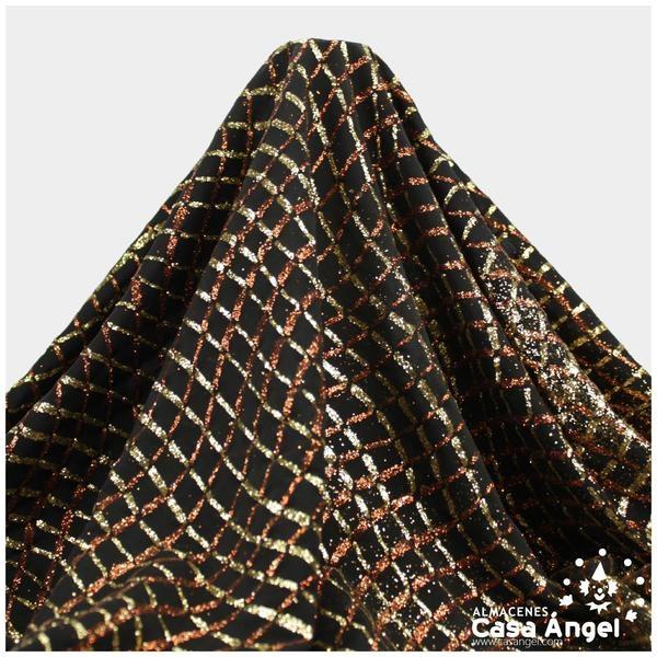 LYCRA NEGRA CON ESTAMPADO GLITTER REJILLA ONDULADA 150cm