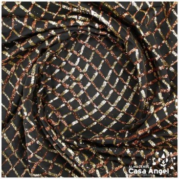 LYCRA NEGRA CON ESTAMPADO GLITTER REJILLA ONDULADA 150cm