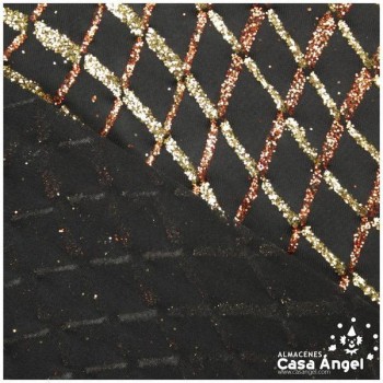 LYCRA NEGRA CON ESTAMPADO GLITTER REJILLA ONDULADA 150cm