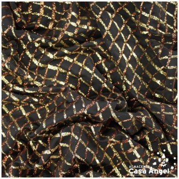 LYCRA NEGRA CON ESTAMPADO GLITTER REJILLA ONDULADA 150cm