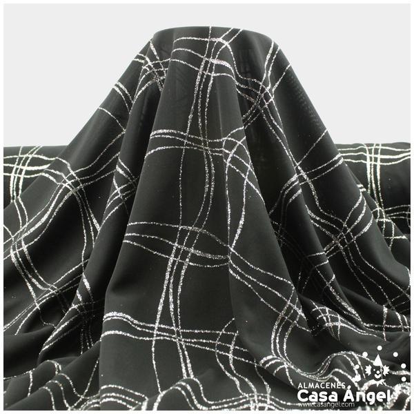 PUNTO DE LYCRA NEGRO CON GLITTER EN CUADRÍCULA ONDULADA 150cm