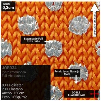 LYCRA NARANJA MATE CON PUNTOS PLATA 150cm