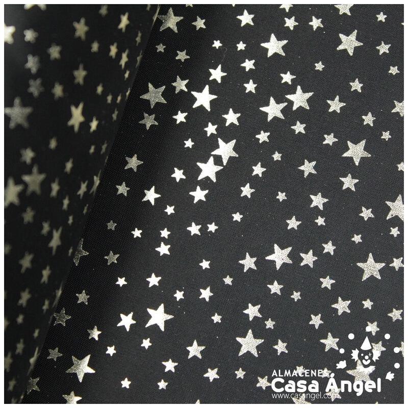 PAN DE ORO NEGRO CON ESTRELLAS PLATEADAS 110cm