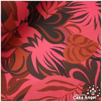 TELA DE PAÑO ESTAMPADO DE HOJARASCA FRAMBUESA SERIE KALY 150cm