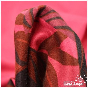 TELA DE PAÑO ESTAMPADO DE HOJARASCA FRAMBUESA SERIE KALY 150cm