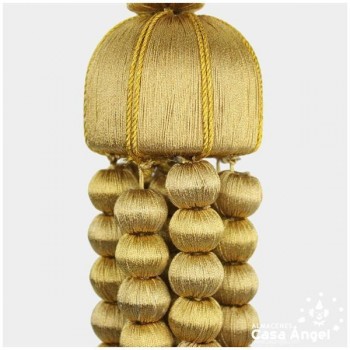 BORLA DORADA GIGANTE CON FLECO DE BOLILLAS 17cm