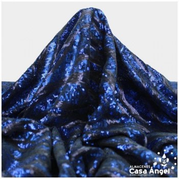 TELA DE LENTEJUELAS BORDADAS SERIE 3D AZUL 150cm