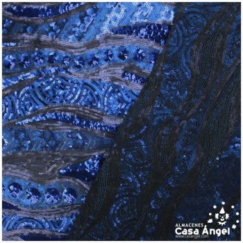 TELA DE LENTEJUELAS BORDADAS SERIE 3D AZUL 150cm