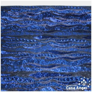 TELA DE LENTEJUELAS BORDADAS SERIE 3D AZUL 150cm