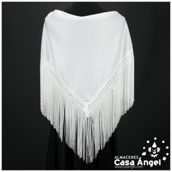 MANTÓN FLAMENCO BLANCO LISO CON FLECO CALADO DE CUQUILLO