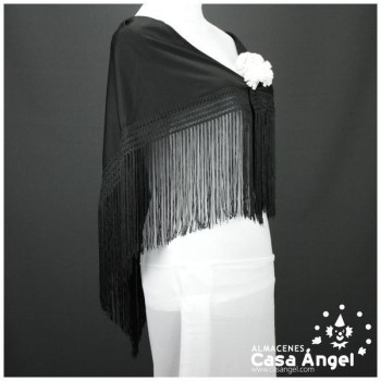 MANTÓN FLAMENCO NEGRO LISO CON FLECO CALADO DE CUQUILLO