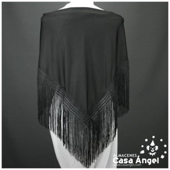 MANTÓN FLAMENCO NEGRO LISO CON FLECO CALADO DE CUQUILLO