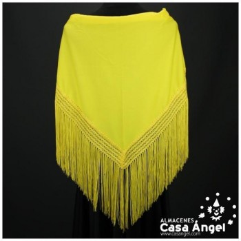 MANTÓN FLAMENCO AMARILLO LISO CON FLECO CALADO DE CUQUILLO