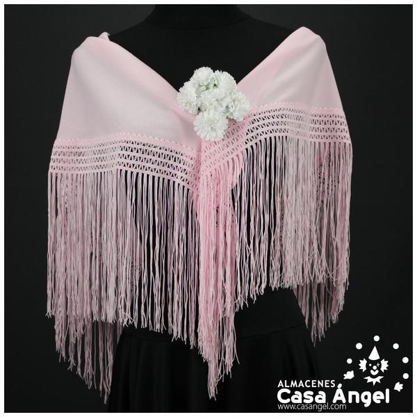 MANTÓN FLAMENCO ROSA BEBÉ LISO CON FLECO CALADO DE CUQUILLO