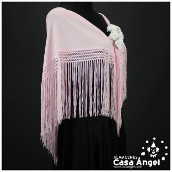MANTÓN FLAMENCO ROSA BEBÉ LISO CON FLECO CALADO DE CUQUILLO