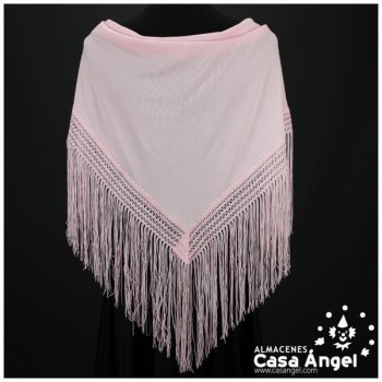 MANTÓN FLAMENCO ROSA BEBÉ LISO CON FLECO CALADO DE CUQUILLO