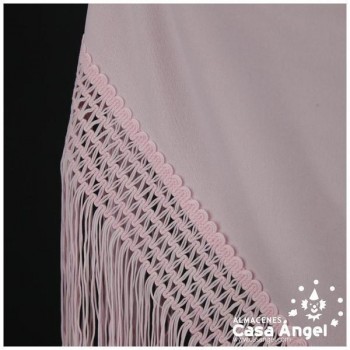 MANTÓN FLAMENCO ROSA BEBÉ LISO CON FLECO CALADO DE CUQUILLO