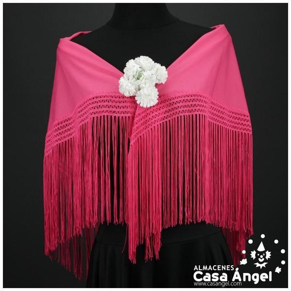 MANTÓN FLAMENCO FUCSIA LISO CON FLECO CALADO DE CUQUILLO