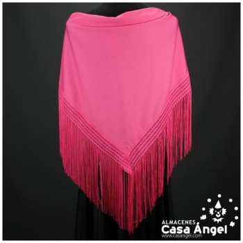 MANTÓN FLAMENCO FUCSIA LISO CON FLECO CALADO DE CUQUILLO
