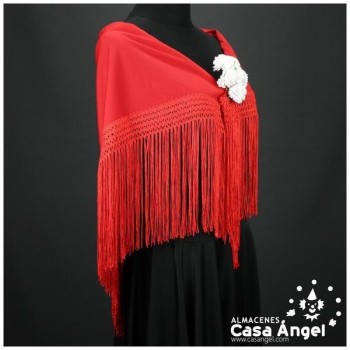 MANTÓN FLAMENCO ROJO LISO CON FLECO CALADO DE CUQUILLO