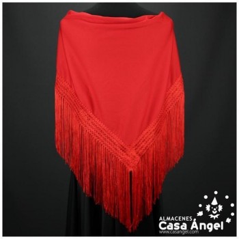 MANTÓN FLAMENCO ROJO LISO CON FLECO CALADO DE CUQUILLO