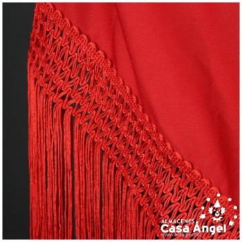 MANTÓN FLAMENCO ROJO LISO CON FLECO CALADO DE CUQUILLO