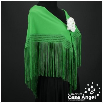 MANTÓN FLAMENCO VERDE ANDALUCIA LISO CON FLECO CALADO DE CUQUILLO