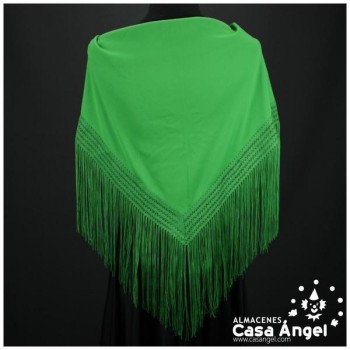 MANTÓN FLAMENCO VERDE ANDALUCIA LISO CON FLECO CALADO DE CUQUILLO