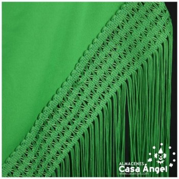 MANTÓN FLAMENCO VERDE ANDALUCIA LISO CON FLECO CALADO DE CUQUILLO