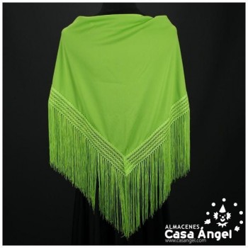 MANTÓN FLAMENCO PISTACHO LISO CON FLECO CALADO DE CUQUILLO