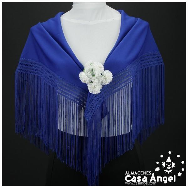 MANTÓN FLAMENCO AZULÓN LISO CON FLECO CALADO DE CUQUILLO
