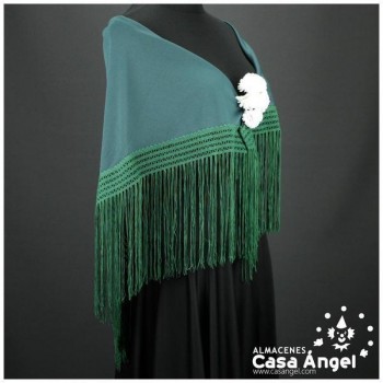 MANTÓN FLAMENCO VERDE BOTELLA LISO CON FLECO CALADO DE CUQUILLO