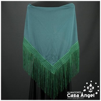 MANTÓN FLAMENCO VERDE BOTELLA LISO CON FLECO CALADO DE CUQUILLO