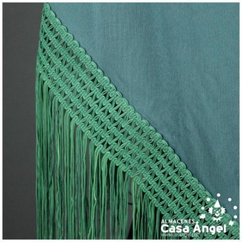 MANTÓN FLAMENCO VERDE BOTELLA LISO CON FLECO CALADO DE CUQUILLO