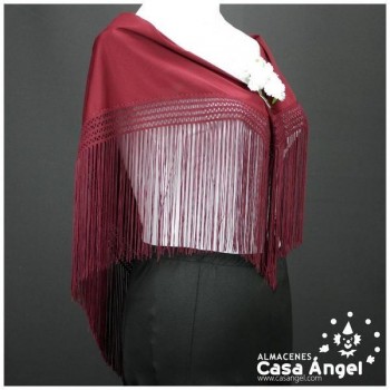 MANTÓN FLAMENCO BURDEOS LISO CON FLECO CALADO DE CUQUILLO