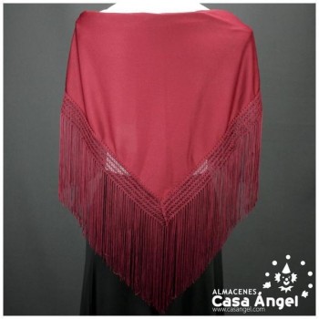 MANTÓN FLAMENCO BURDEOS LISO CON FLECO CALADO DE CUQUILLO