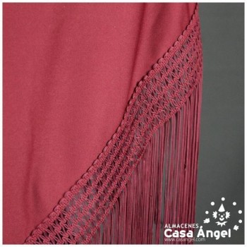 MANTÓN FLAMENCO BURDEOS LISO CON FLECO CALADO DE CUQUILLO