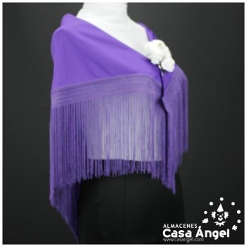MANTÓN FLAMENCO MORADO LISO CON FLECO CALADO DE CUQUILLO