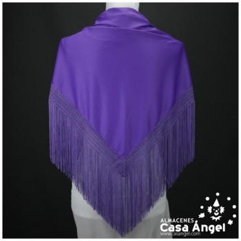 MANTÓN FLAMENCO MORADO LISO CON FLECO CALADO DE CUQUILLO