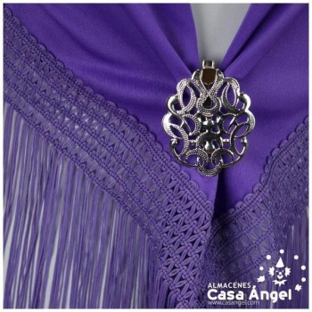 MANTÓN FLAMENCO MORADO LISO CON FLECO CALADO DE CUQUILLO