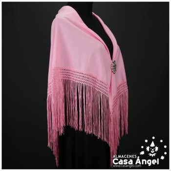MANTÓN FLAMENCO ROSA CHICLE LISO CON FLECO CALADO DE CUQUILLO