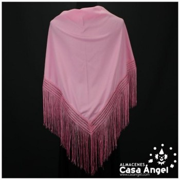 MANTÓN FLAMENCO ROSA CHICLE LISO CON FLECO CALADO DE CUQUILLO