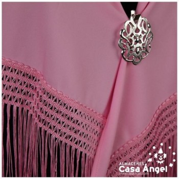 MANTÓN FLAMENCO ROSA CHICLE LISO CON FLECO CALADO DE CUQUILLO